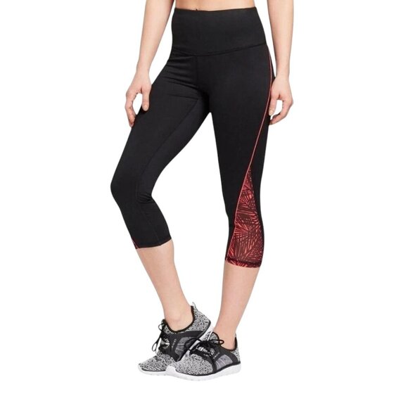 C9 Champion Pants Womens XS Black Capri Cropped Leggings Pink Panel Athletic - Picture 1 of 13